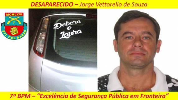 Jorge Vetorello de Souza foi visto a ultima vez no sábado