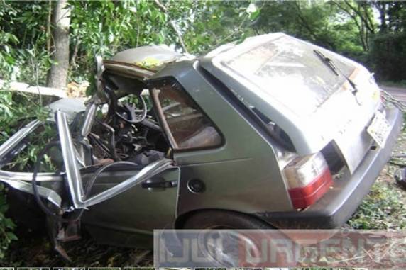 O motorista saiu da pista e bateu em árvores com o veículo