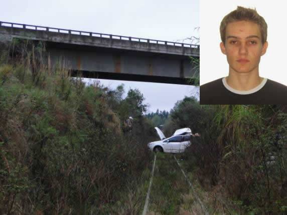 Vítima conduzia um carro que caiu de um viaduto na RSC-377