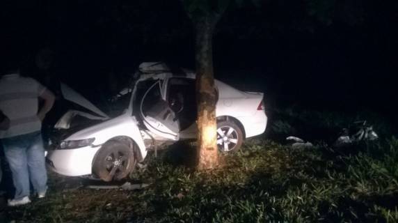 O motorista perdeu o controle do 

carro, saiu da pista e colidiu contra uma árvore