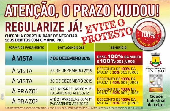 Programa Regularize Já! concede anistia de juros e multas para os contribuintes em débito com o município