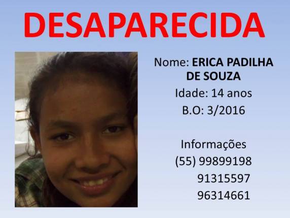 Menina que estava acolhida no 

Lar Bom Pastor de Ivagaci desapareceu no dia 31 de dezembro de 2015