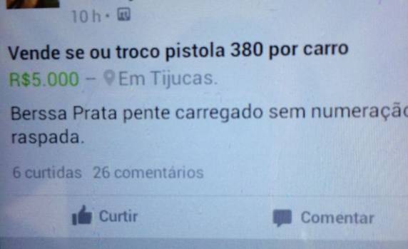 Mulher tentava vender pistola por R$ 5 mil ou trocá-la por carro