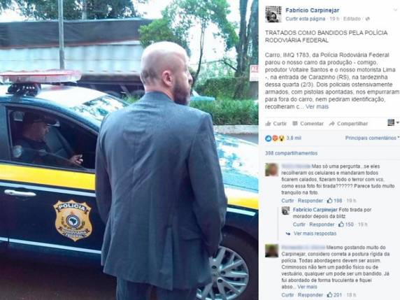 Escritor relatou abordagem em Carazinho em sua página no Facebook