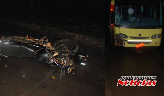 Motocicleta e ônibus colidiram próximo a entrada para São José do Inhacorá