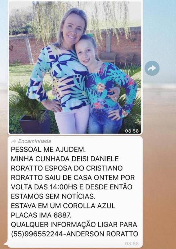 A família procura por Deise Danieli Roratto